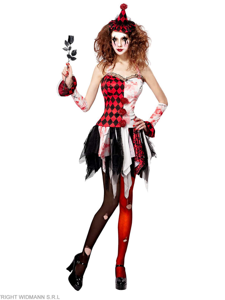 Carnival Party 3-częściowy kostium "HORROR HARLEKIN" w kolorze czarno-czerwono-białym rozmiar: M