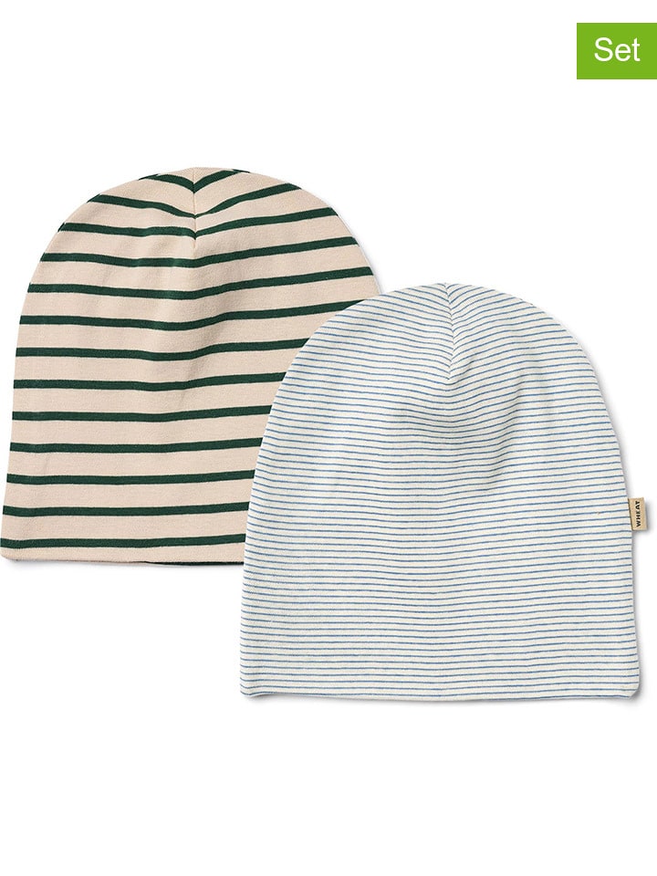 Wheat Czapki (2 szt.) "Aidan" w kolorze beżowo-zielono-białym rozmiar: 56-57 cm