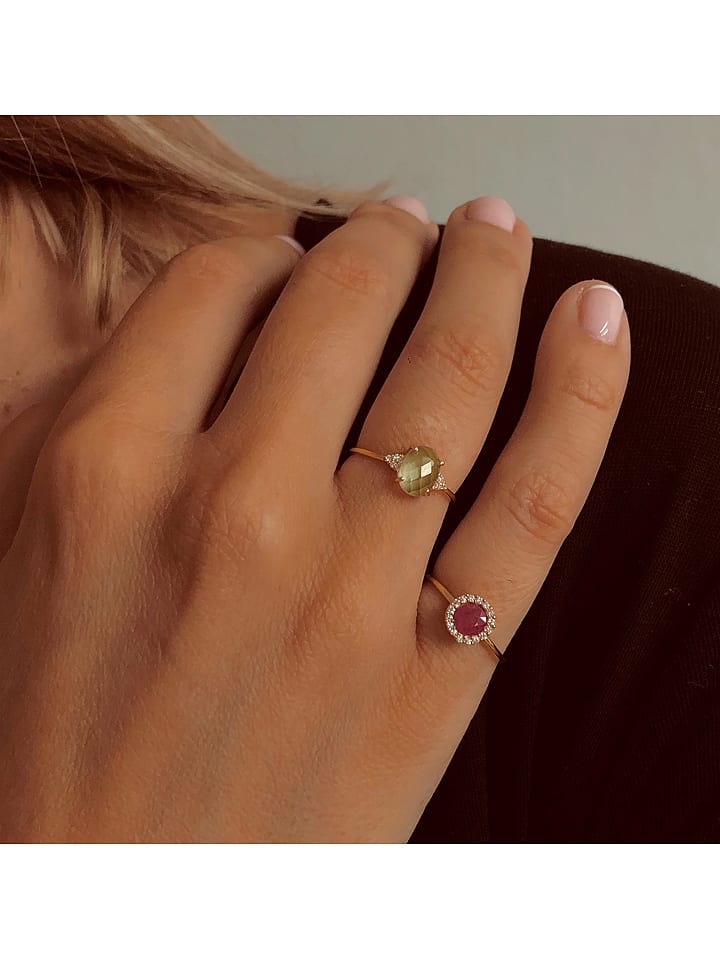 Les Petites Précieuses Pozłacany pierścionek z cyrkoniami i ametystem rozmiar: 54