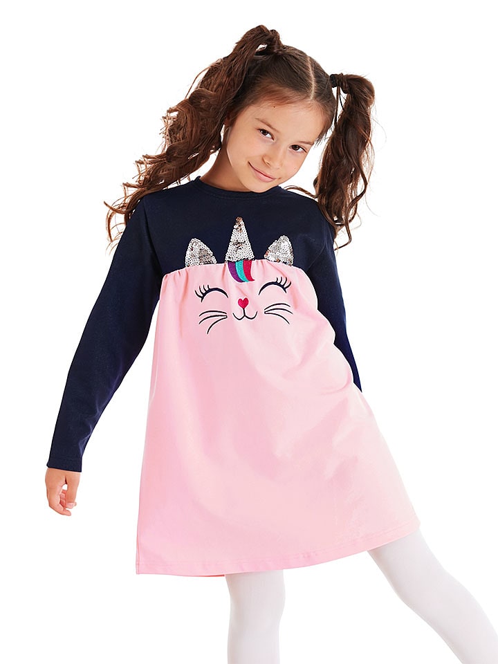Denokids Sukienka "Uni-cat" w kolorze granatowo-jasnoróżowym rozmiar: 116