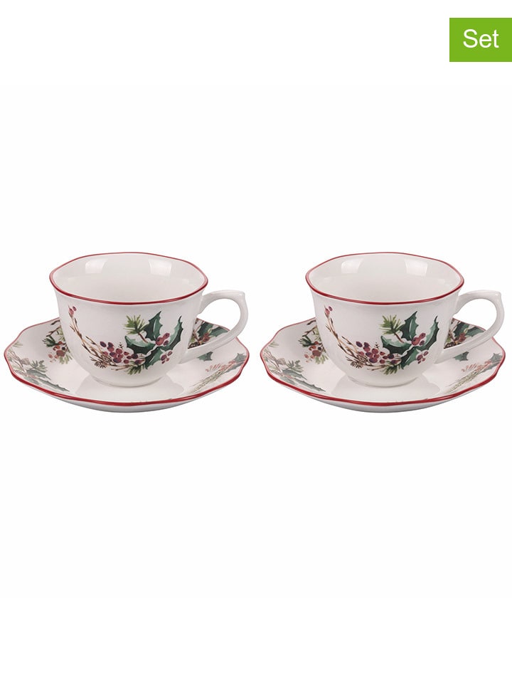 Villa d´Este Filiżanki jumbo (2 szt.) w kolorze kremowo-zielono-czerwonym - 380 ml rozmiar: onesize