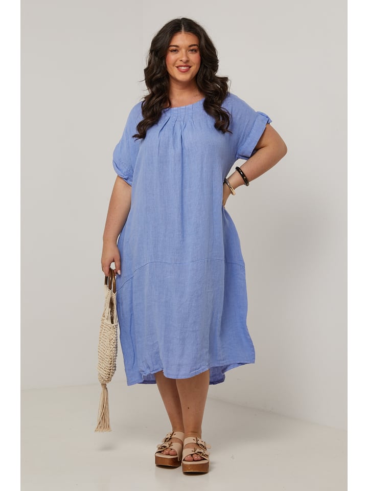 Curvy Lady Lniana sukienka w kolorze błękitnym rozmiar: 44/46