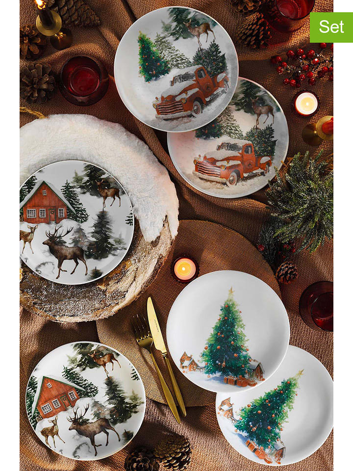 Hermia Talerzyki deserowe (6 szt.) w kolorze biało-zielonym - Ø 21 cm rozmiar: onesize