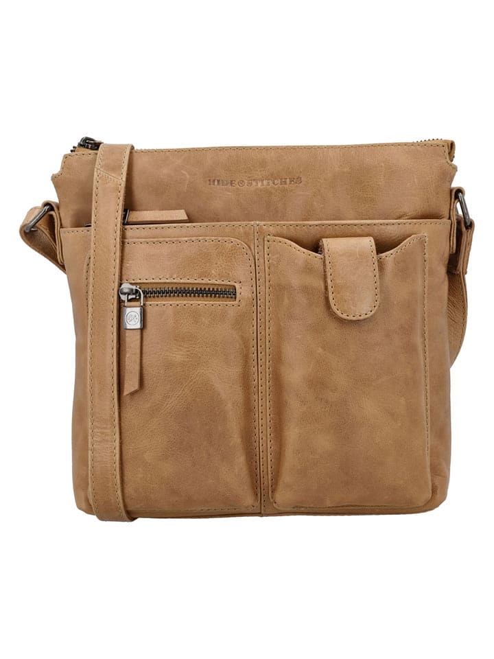 HIDE & STITCHES Skórzana torebka "Porto" w kolorze jasnobrązowym - 25,5 x 23,5 x 4,5 cm rozmiar: onesize