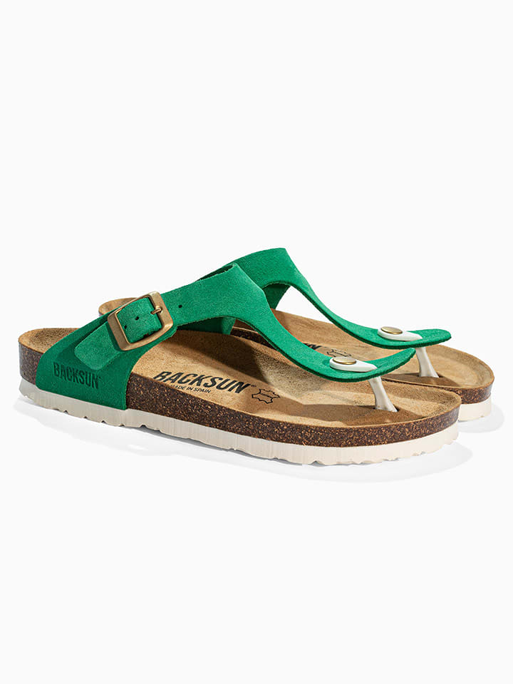 BACKSUN Skórzane japonki "Singapore" w kolorze zielonym rozmiar: 38