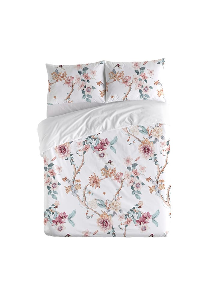 ethere Perkalowa poszwa "Saori" w kolorze biało-jasnoróżowym na kołdrę rozmiar: 140x200 cm