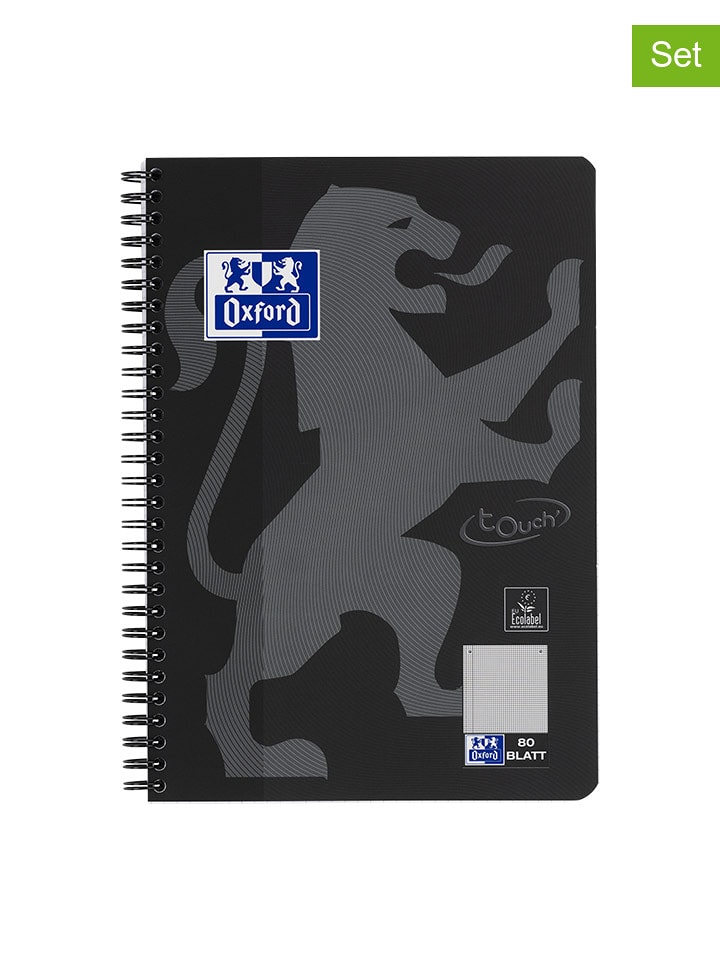 Oxford Zeszyty (2 szt.) "Touch" w kolorze czarnym - DIN B5 rozmiar: onesize