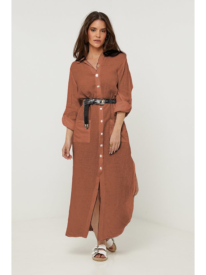 Rodier Lin Lniana sukienka w kolorze brązowym rozmiar: S/M