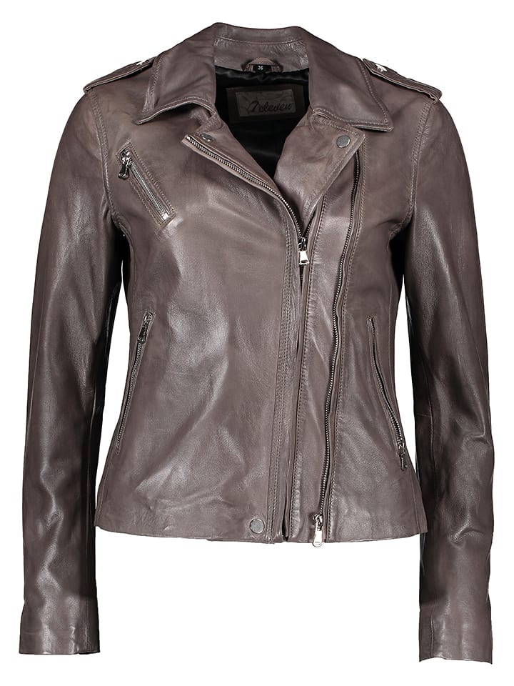 7eleven Skórzana kurtka "Nico" w kolorze szarym rozmiar: 42