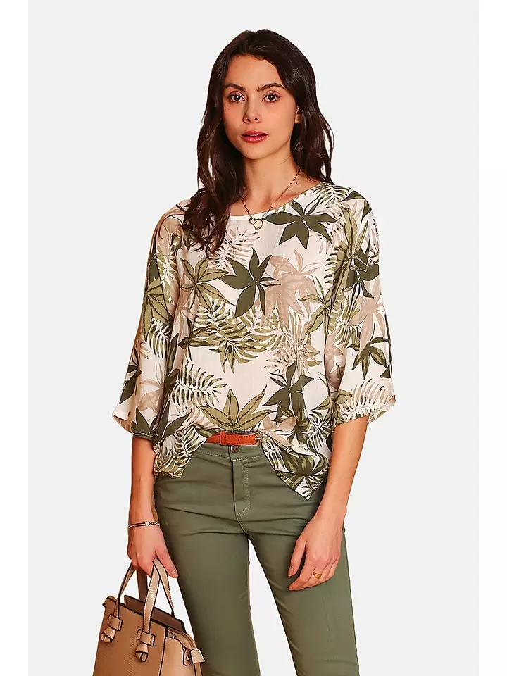 Le Jardin du Lin Lniana koszulka w kolorze khaki rozmiar: 34