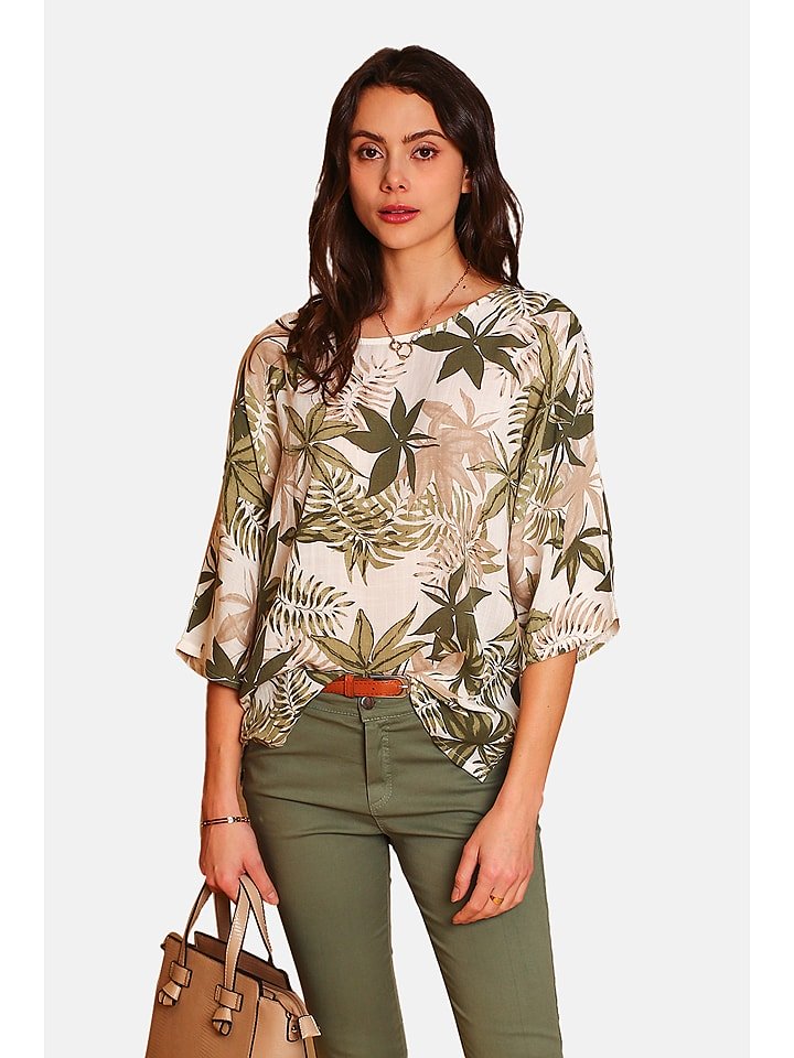 Le Jardin du Lin Lniana koszulka w kolorze khaki rozmiar: 34