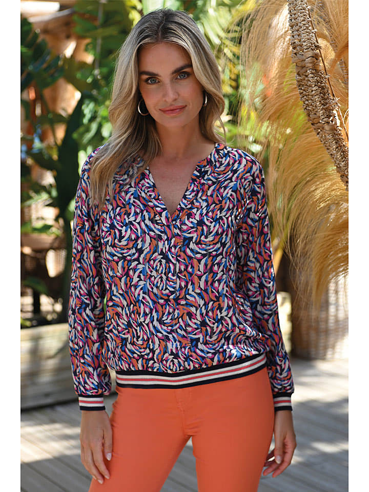 Bleu d'Azur Bluzka "Memphis" w kolorze biało-granatowo-pomarańczowym rozmiar: 46