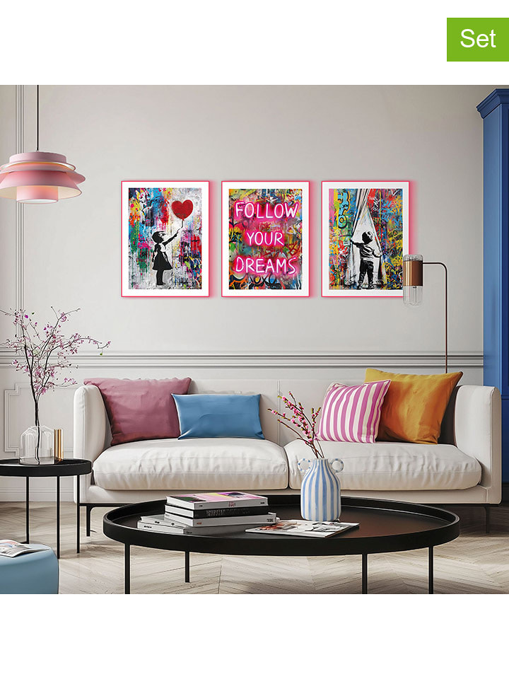 Orangewallz Druki artystyczne (3 szt.) "Streetart Compilation" w ramce rozmiar: 30x40 cm