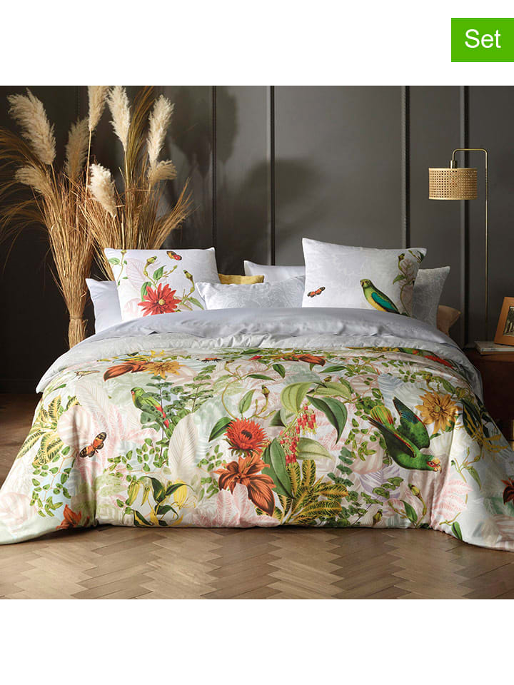 CXL by Christian Lacroix Komplety pościeli satynowej (2 szt.) w kolorze biało-zielonym rozmiar: 135x200 cm