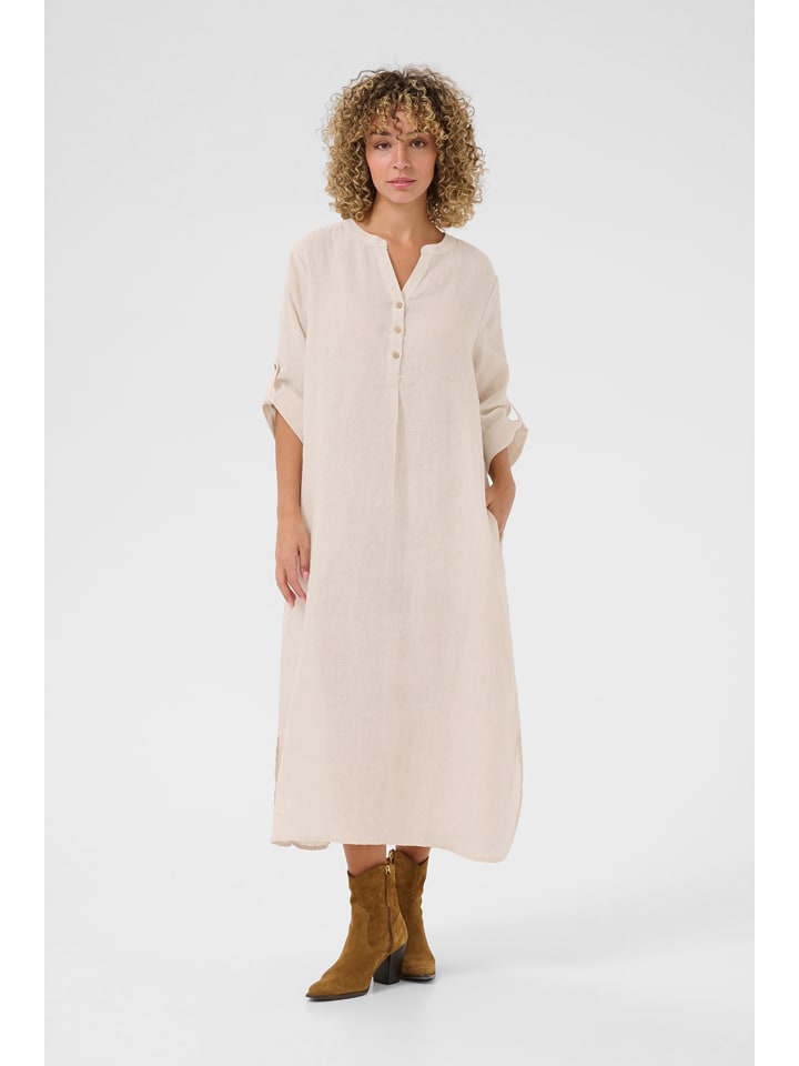 Kaffe Lniana sukienka w kolorze beżowym rozmiar: S/M