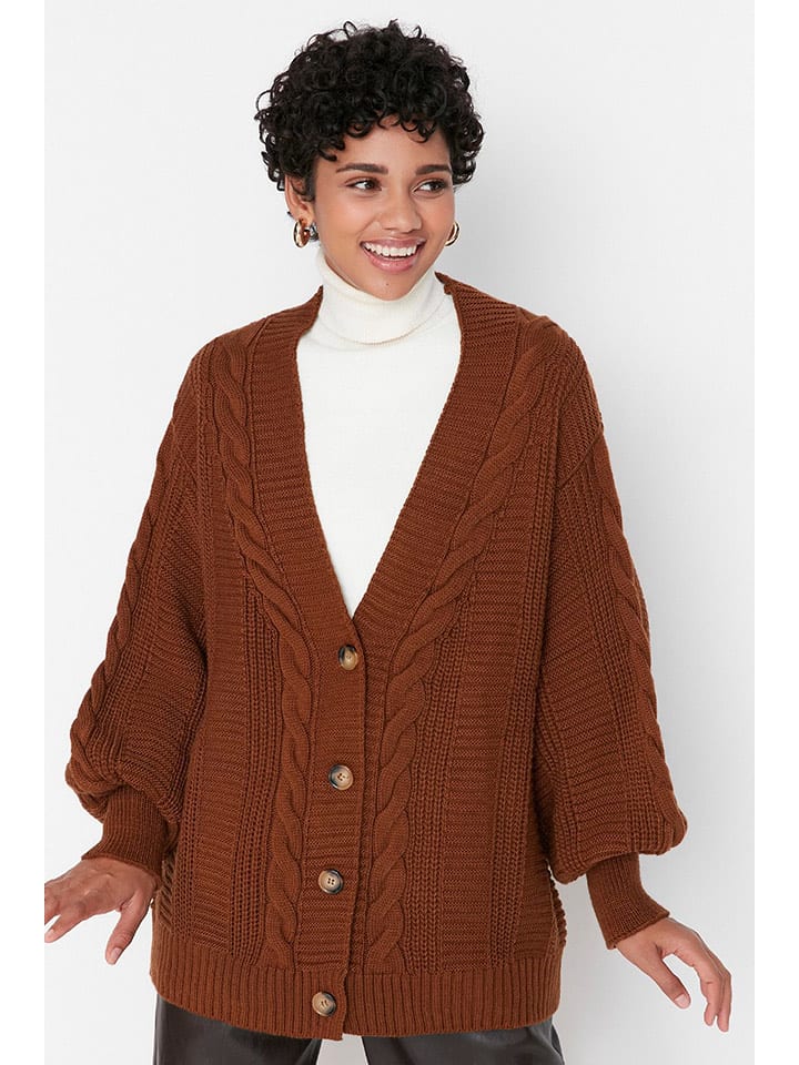 trendyol Kardigan w kolorze jasnobrązowym rozmiar: S/M