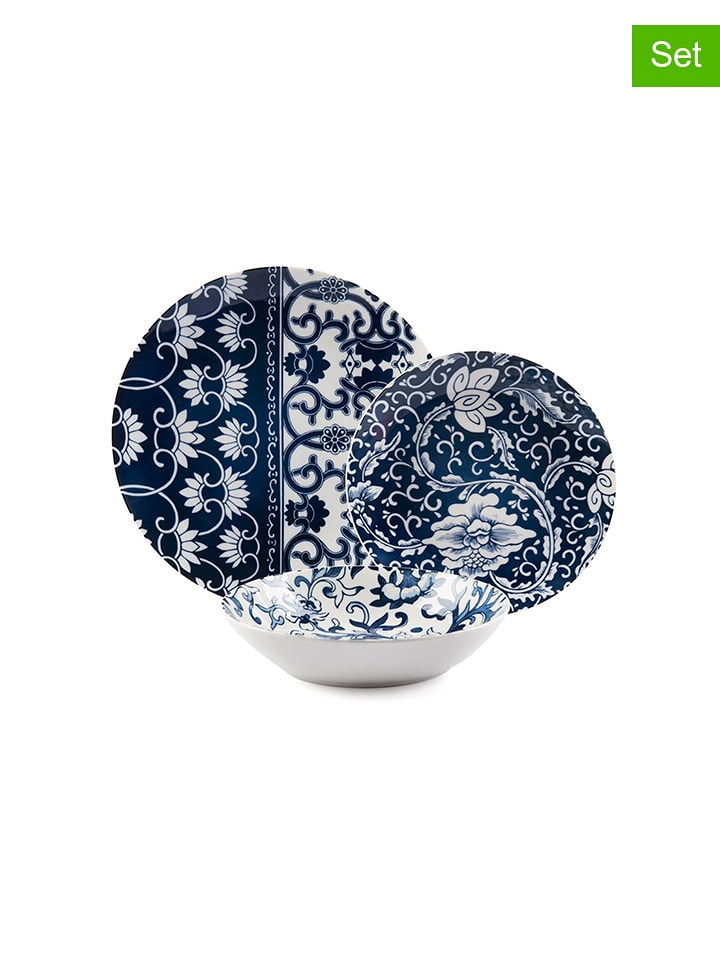 Trendy Kitchen by EXCÉLSA 18-częściowy zestaw talerzy "Blue Silk" w kolorze granatowym rozmiar: onesize
