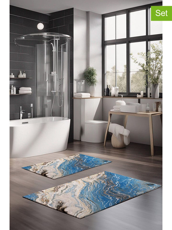 Colourful Cotton Dywaniki łazienkowe (2 szt.) w kolorze niebiesko-białym rozmiar: onesize