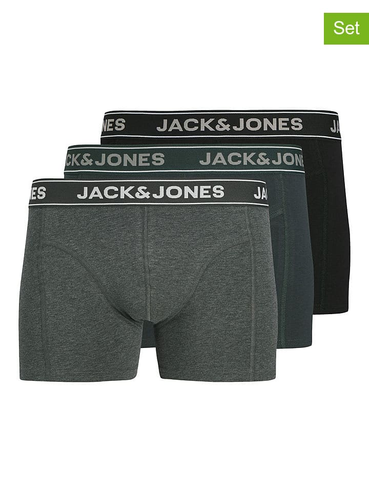 Jack & Jones Bokserki (3 pary) w kolorze czarno-zielono-szarym rozmiar: XL