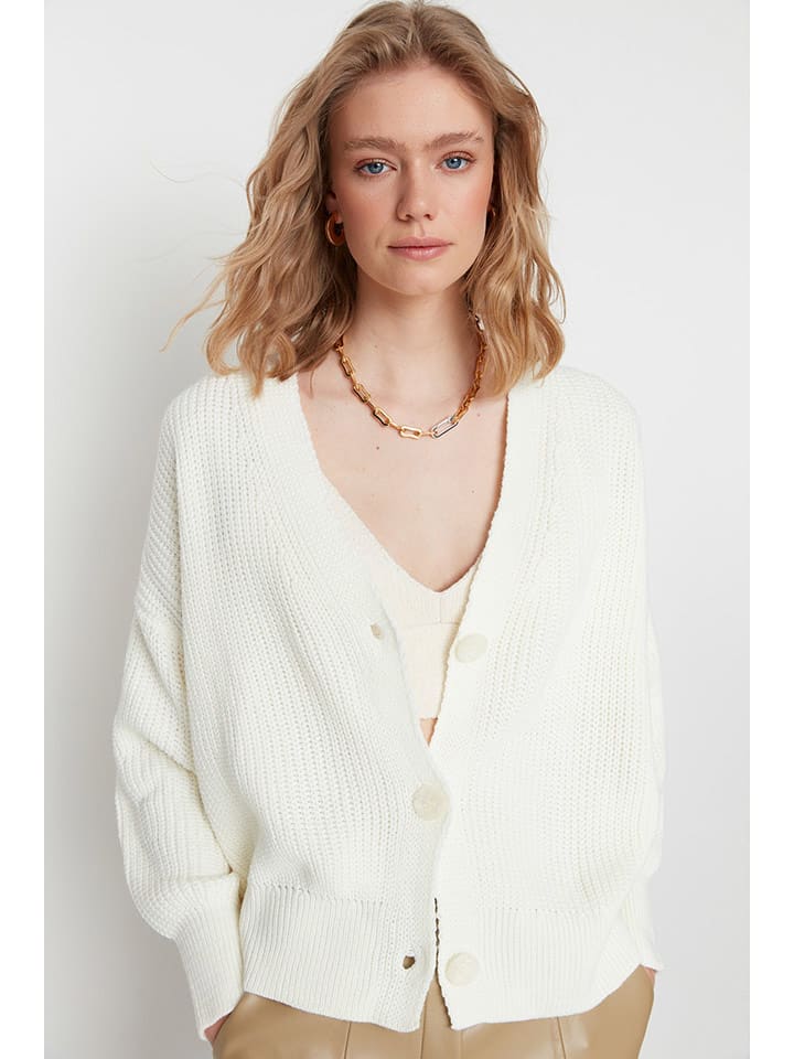 trendyol Kardigan w kolorze kremowym rozmiar: L