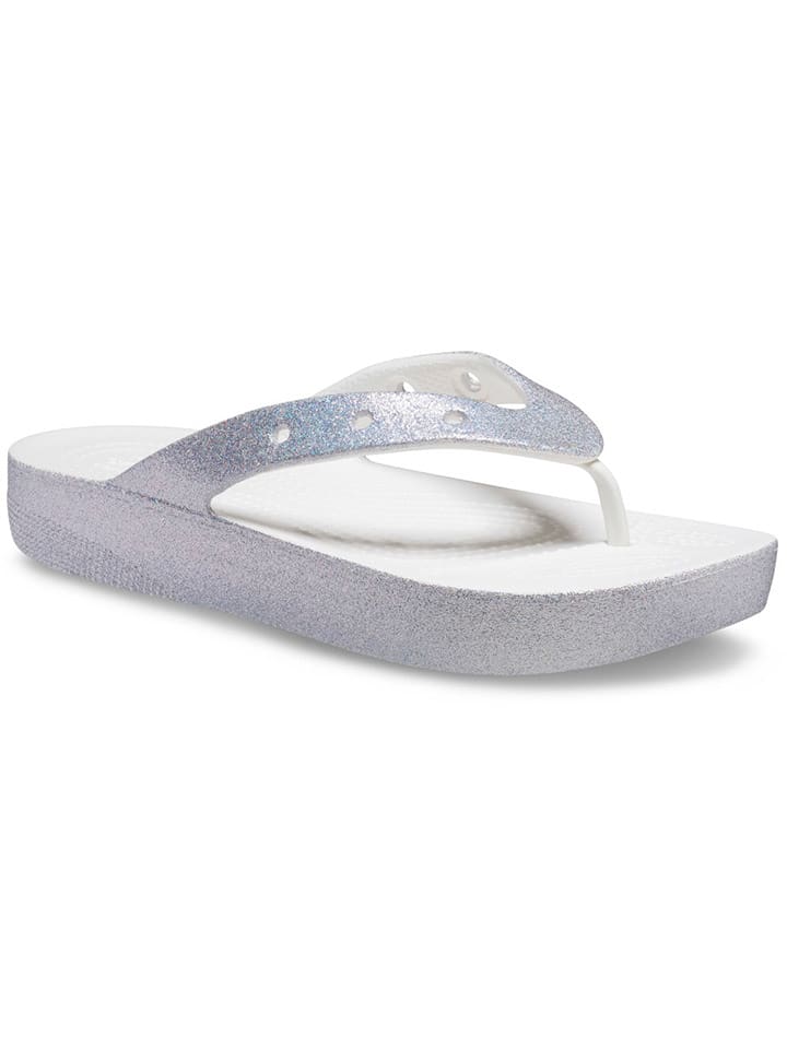 Crocs Japonki "Classic Platform Glitter" w kolorze srebrnym rozmiar: 42/43