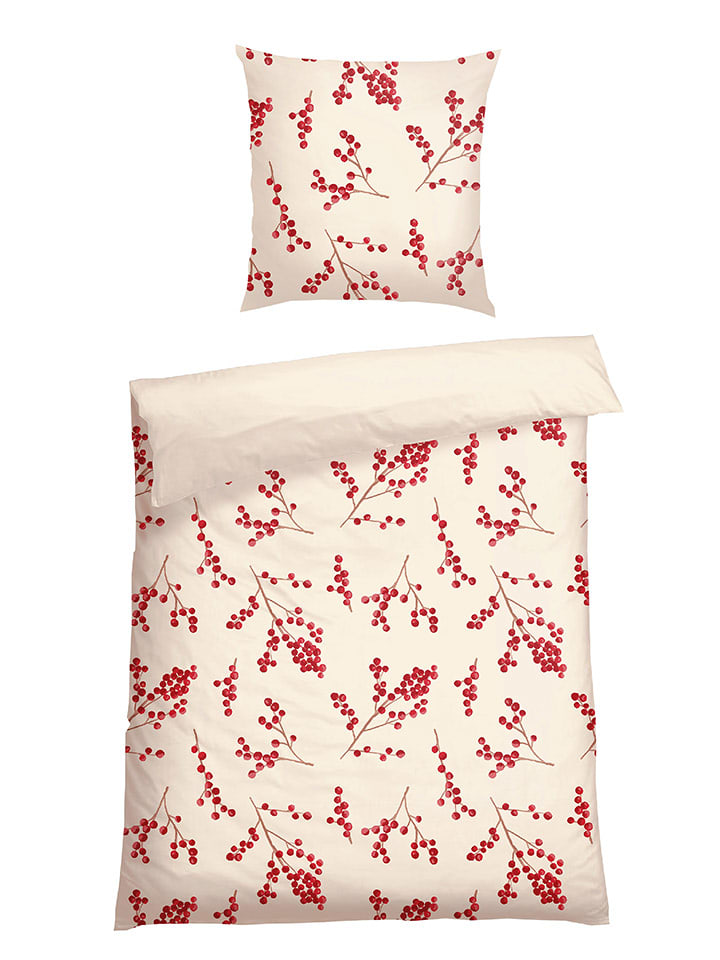 Schiesser Komplet pościeli flanelowej "Rowan" w kolorze kremowo-czerwonym rozmiar: 135x200 cm