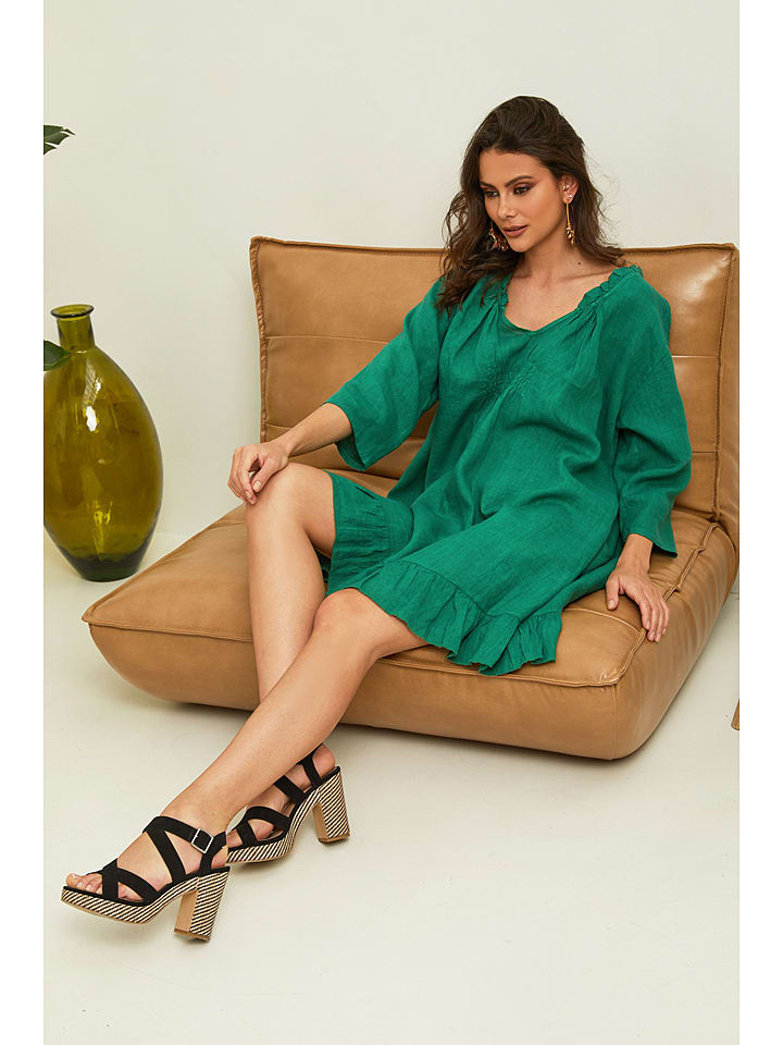 La Compagnie Du Lin Lniana sukienka "Jasmine" w kolorze zielonym rozmiar: M