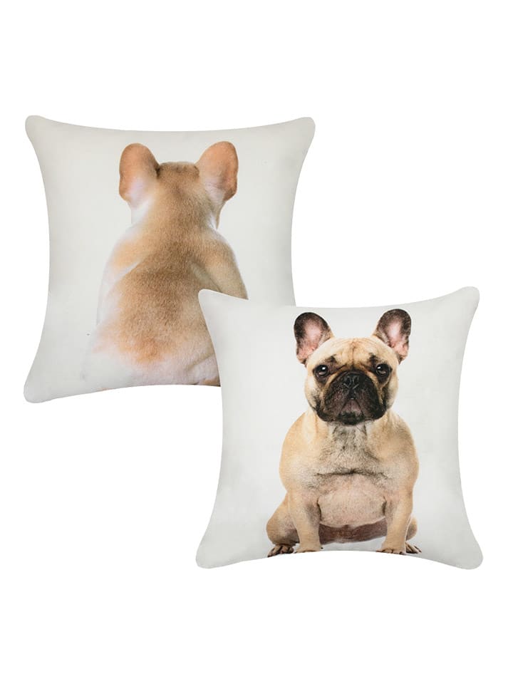 Mars & More Poduszka "French Bulldog" w kolorze jasnobrązowo-białym - 33 x 33 cm rozmiar: onesize