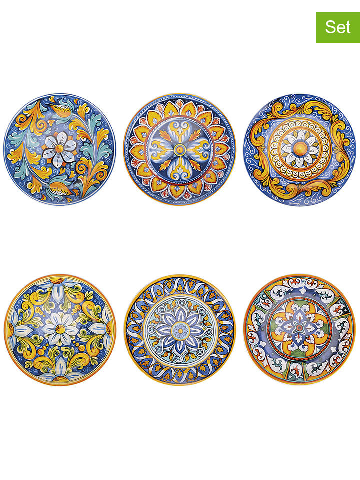 Villa d´Este Talerze (6 szt.) "La Tradizone" w kolorze niebiesko-żółtym - Ø 21,5 cm rozmiar: onesize