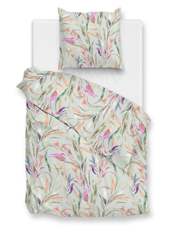 Zo!Home Komplet pościeli satynowej "Tia" w kolorze zielono-jasnoróżowym rozmiar: 135x200 cm
