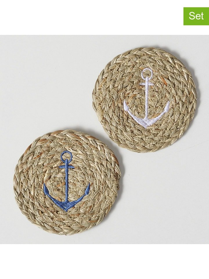 Boltze Podkładki (2 szt.) w kolorze beżowo-niebiesko-białym - Ø 11,7 cm rozmiar: onesize