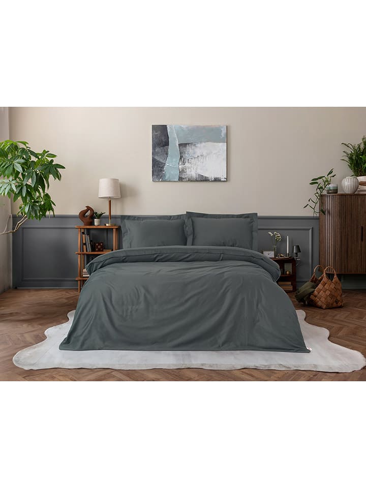 Colourful Cotton Komplet pościeli satynowej "Elegant" w kolorze antracytowym rozmiar: 200x200 cm