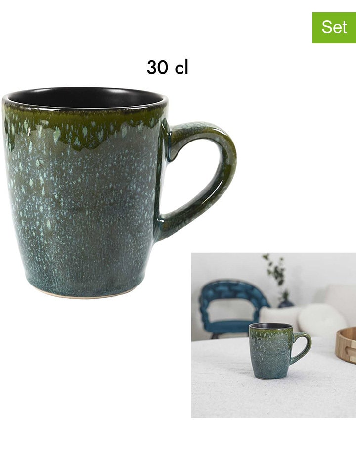THE HOME DECO FACTORY Kubki (2 szt.) "Elia" w kolorze czarno-zielonym - 300 ml rozmiar: onesize