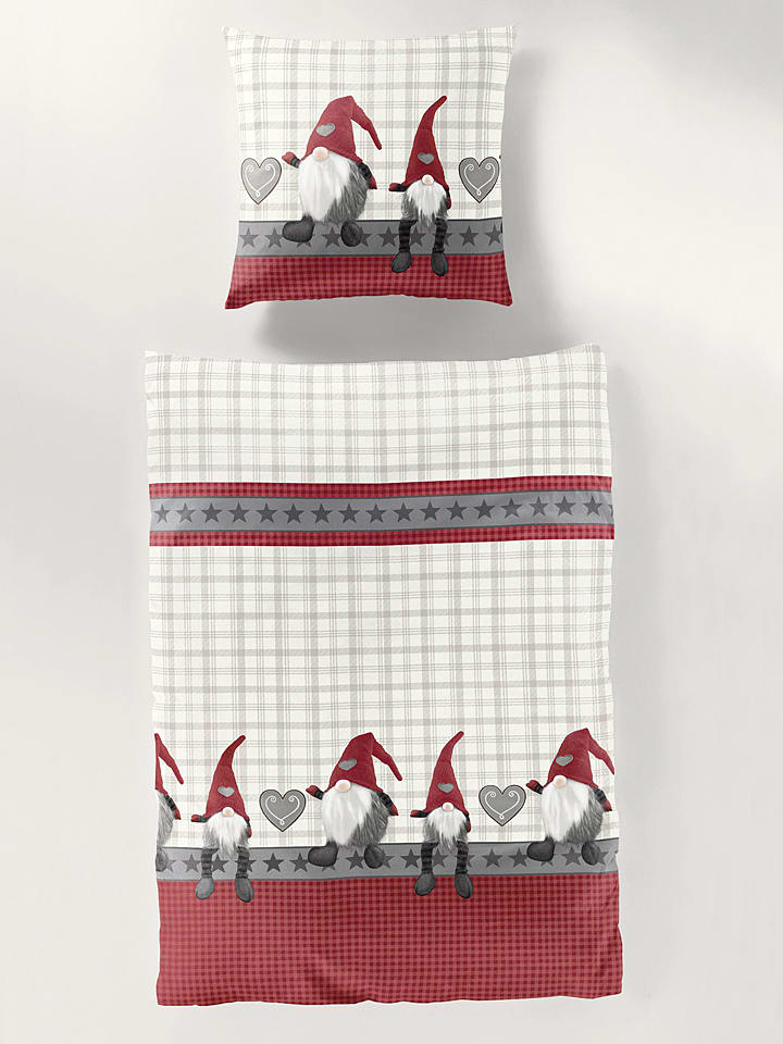 Bierbaum Komplet pościeli flanelowej w kolorze czerwono-beżowym rozmiar: 155x220 cm