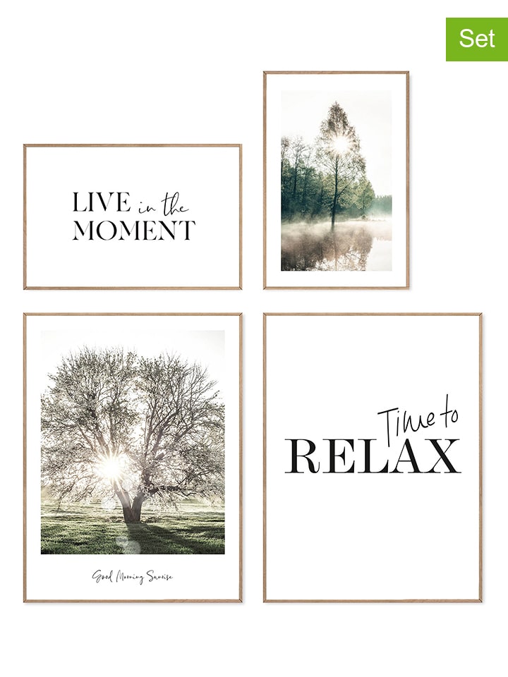 Orangewallz Druki artystyczne (4 szt.) w kolorze jasnobrązowo-białym w ramce rozmiar: 30x40 cm