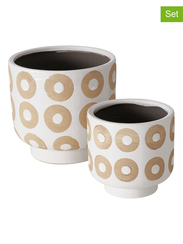 Boltze Osłonki (2 szt.) "Circle" w kolorze beżowo-białym na doniczki rozmiar: onesize