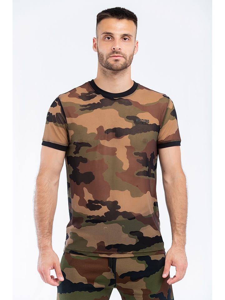 Moschino Koszulka w kolorze jasnobrązowo-brązowo-oliwkowym rozmiar: XXL