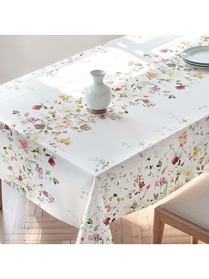 Mint Rugs Obrus "Floral And Tropical Durana" w kolorze biało-zielono-jasnoróżowym rozmiar: 155x300 cm