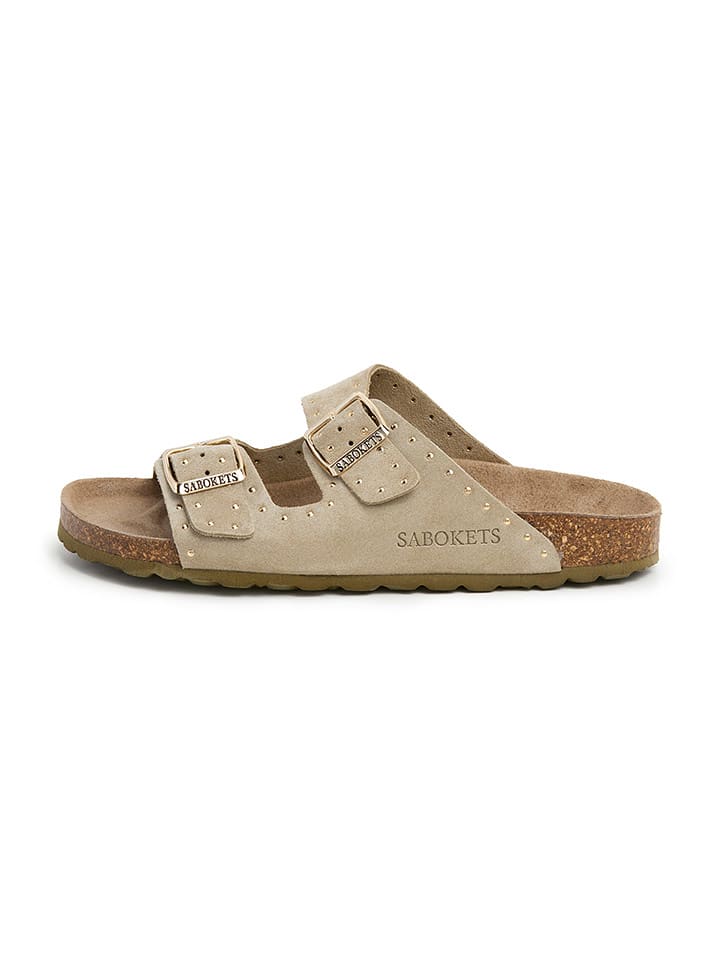 SABOKETS Skórzane klapki w kolorze khaki rozmiar: 39