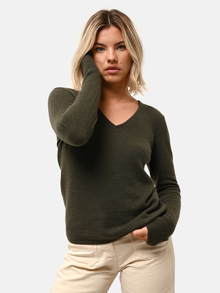 Just Cashmere Kaszmirowy sweter "Joan" w kolorze khaki rozmiar: L