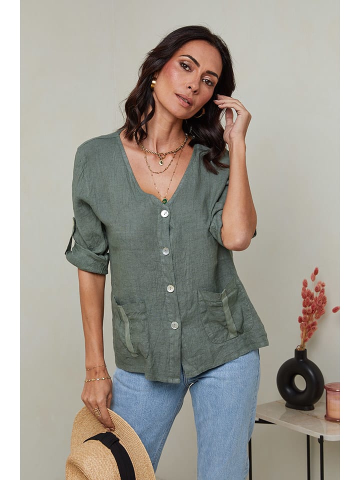 Le Monde du Lin Lniana bluzka w kolorze zielonym rozmiar: 38/40