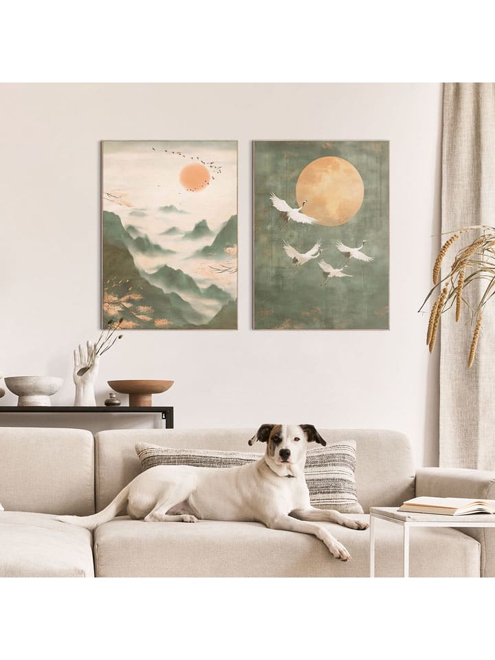 Orangewallz Druki artystyczne (2 szt.) "Botanical Japandi" w ramce rozmiar: 50x70 cm