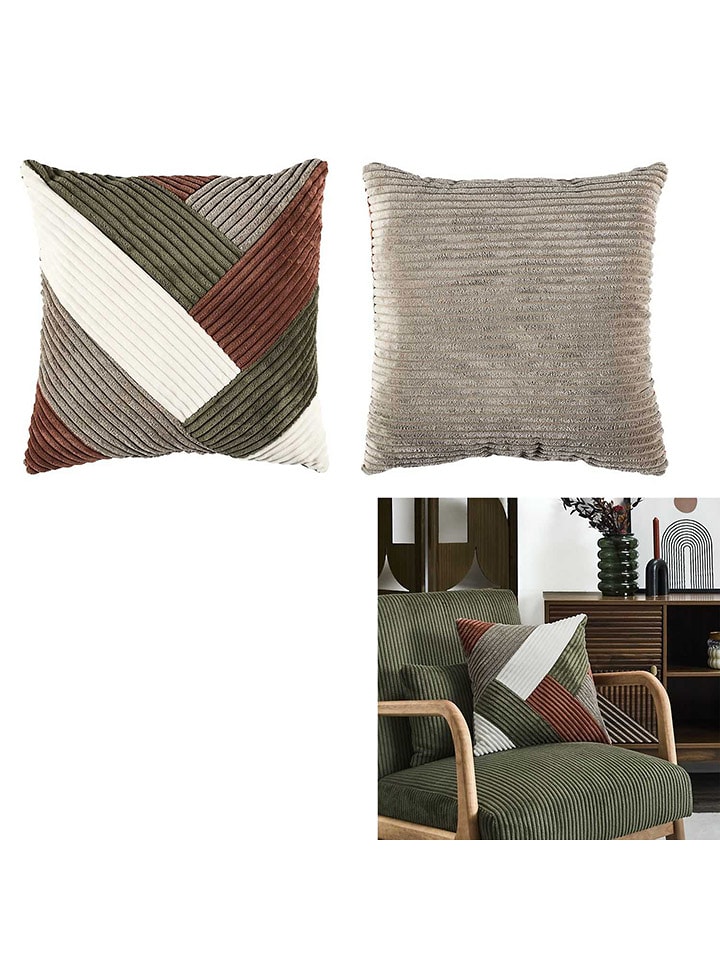 THE HOME DECO FACTORY Poduszka w kolorze beżowo-biało-oliwkowym - 40 x 40 cm rozmiar: onesize