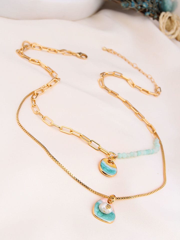 Charlize Pozłacany naszyjnik z akwamarynem - dł. 60 cm rozmiar: onesize