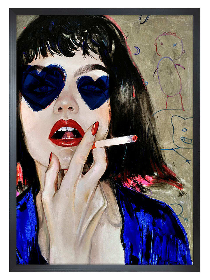 Ars Longa Druk artystyczny "Woman With A Cigarette And Hearts" w ramce - 70 x 50 cm rozmiar: onesize