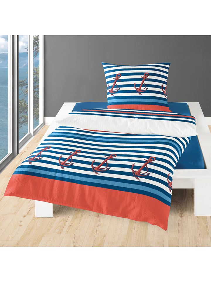 Bierbaum Komplet pościeli w kolorze biało-niebiesko-czerwonym z kory rozmiar: 135x200 cm