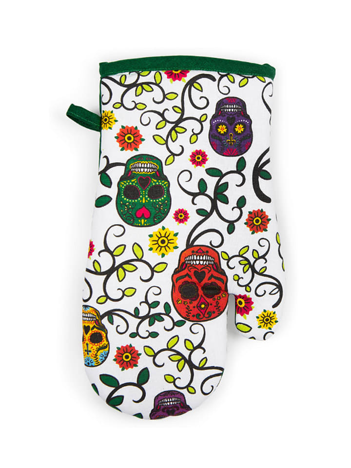 Trendy Kitchen by EXCÉLSA Rękawica kuchenna "Calavera" w kolorze zielonym ze wzorem - 32 x 18 cm rozmiar: onesize