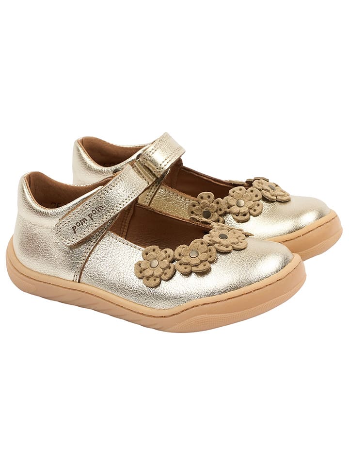 POM POM Skórzane buty w kolorze złotym do chodzenia na boso rozmiar: 30