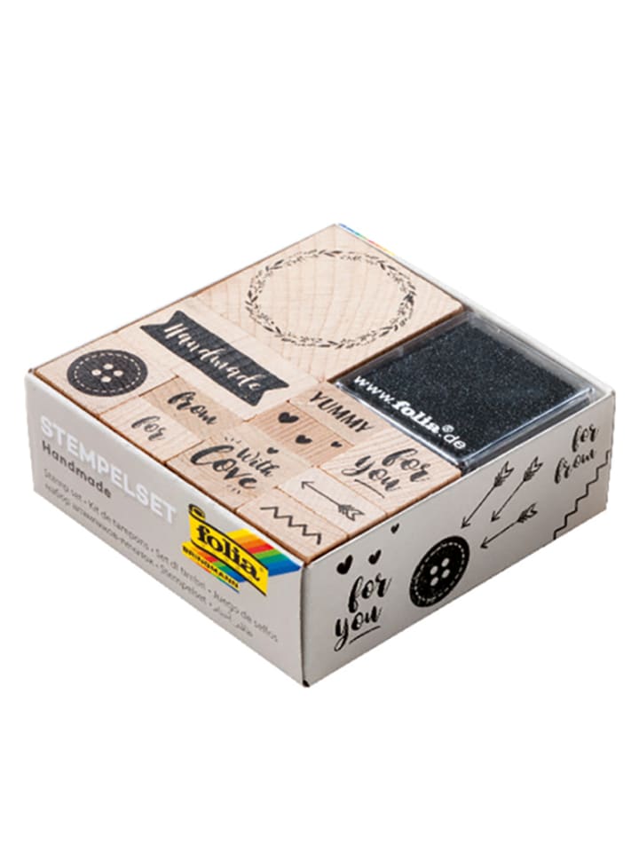 folia PAPER Zestaw drewnianych stempli "Handmade" w kolorze beżowym rozmiar: onesize