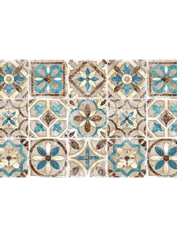 deco Rugs & Carpet Dywan winylowy w kolorze beżowo-brązowo-błękitnym rozmiar: 50x200 cm